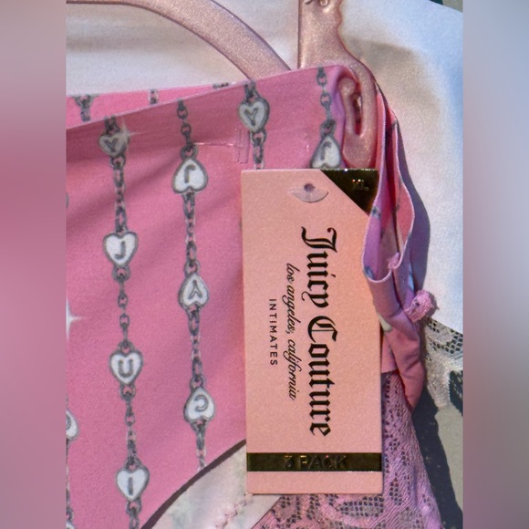 Juicy Couture NWT 3 Pk Size XL Pink Patterned Black & Blush Lace Panties (I019) - Picture 8 of 9